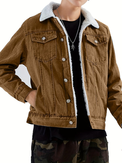 Men's Sherpa Fleece Lined Denim Jacket - Warm Winter Trucker Jacket - Cowboy Jean Jacket - Soft Fleece Lining & Durable Denim - For Men - Perfect for Cold Weather & Outdoor Activities - Ideal Gift for Winter Holidays