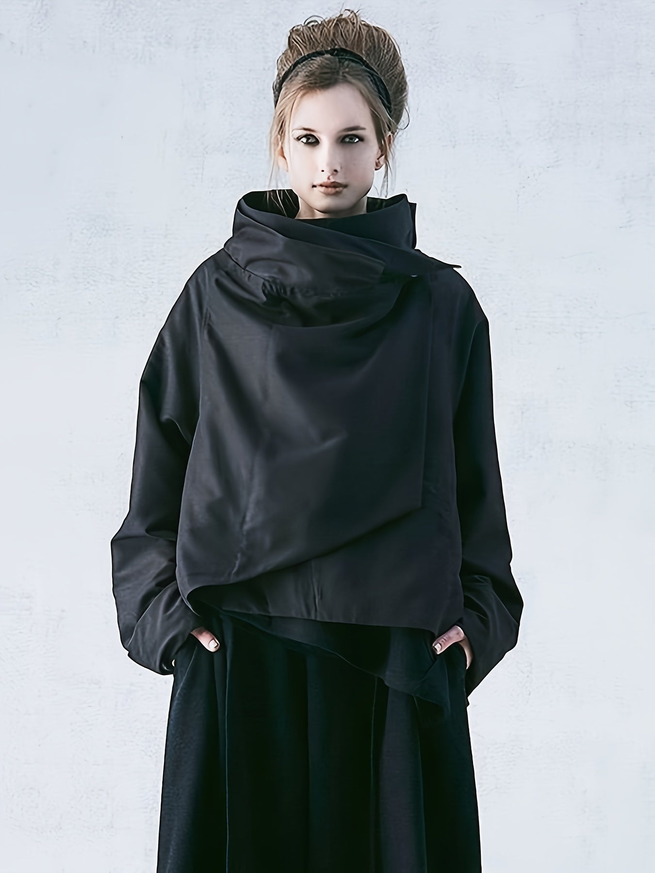 2024 Autumn/Winter New Women's Fashion Solid Color Stand Up Collar Long Sleeve Asymmetric Loose Casual Jacket Coat