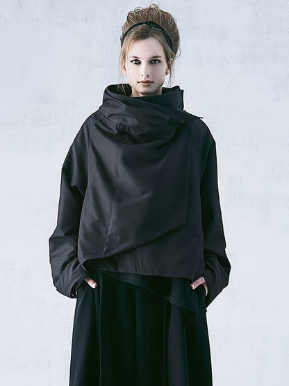 2024 Autumn/Winter New Women's Fashion Solid Color Stand Up Collar Long Sleeve Asymmetric Loose Casual Jacket Coat