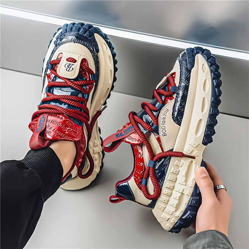 [Chunky Sneakers Dad Shoes] Men's Height Increasing Chunky Sneakers, Non-Slip Tire Sole Dad Shoes, And Fabric Upper Casual Streetwear Footwear