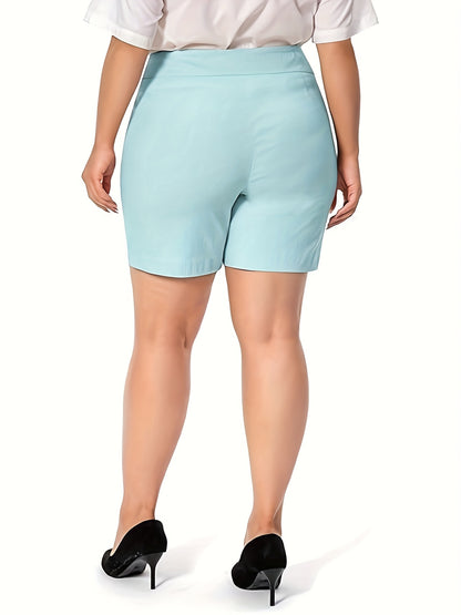 Work Causal Tulip Hem Pull-On Dress Career Shorts with Two Front Pockets