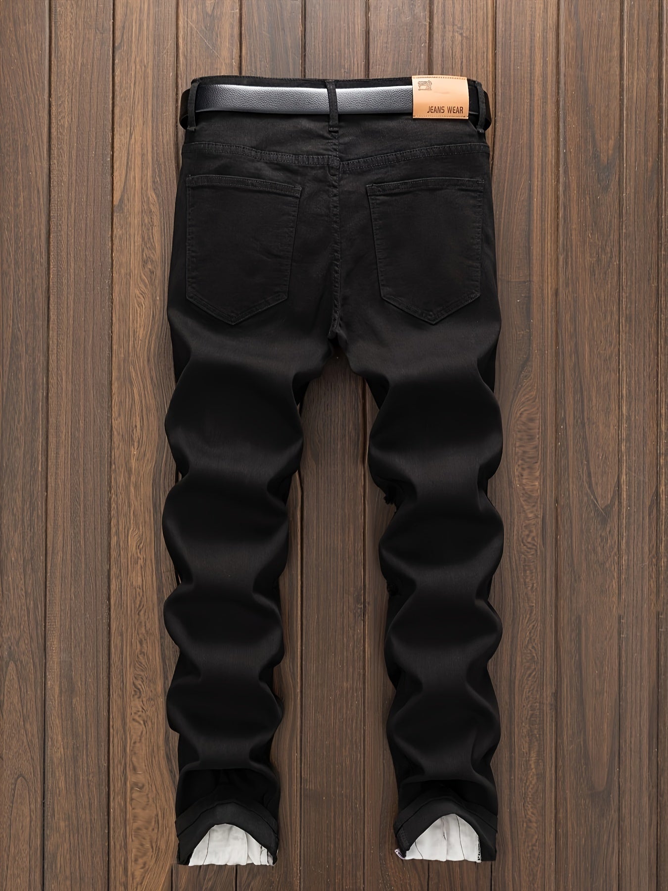 Men'S Ripped And Patched Hip Hop Skinny Washed Denim Jeans, Spring Summer Outdoor, Street Style