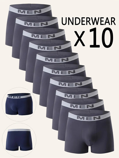 10 Random PCS Men's Cool Boxer Briefs, Men's Letter[MAN] Waistband Design, Breathable Comfortable Boxer Shorts, Elastic Sports Shorts, Men's Casual Underwear Daily Bottoms, Lightweight Comfortable Underpants, A Best Gift for Him