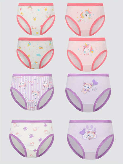Set of 8 Girls' Underwear, Soft And Breathable, Featuring Adorable Cartoon Designs