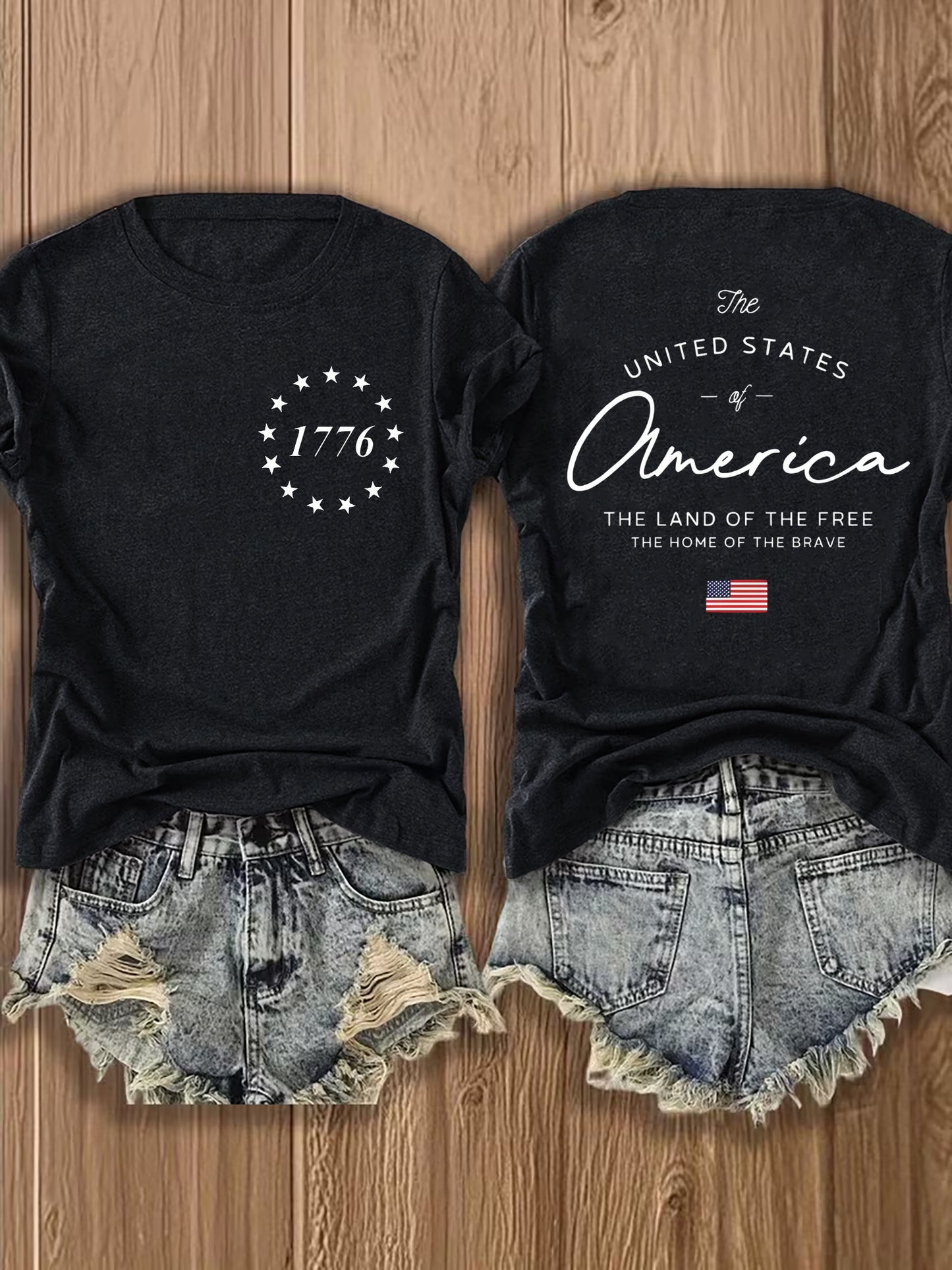 Women' US Flag T-Shirt with 1776 Design & American Symbols - Breathable Short Sleeve Top, Casual Streetwear Blouse-Compatible for - Wear Suitable for Fall Outfits, 4th of, Casual Attire, Machine Washable Non-