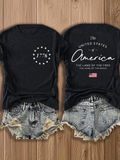 Women' US Flag T-Shirt with 1776 Design & American Symbols - Breathable Short Sleeve Top, Casual Streetwear Blouse-Compatible for - Wear Suitable for Fall Outfits, 4th of, Casual Attire, Machine Washable Non-