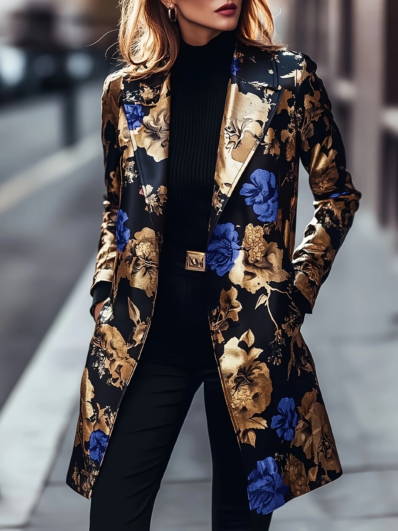 Long-sleeved Floral Pattern Single-breasted Suit Jacket