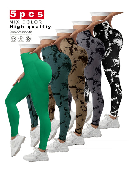 Women'S Tie Dye Yoga Pants High Waisted Scrunch Butt Workout Leggings Soft Stretchy Butt Lifting Tummy Control Yoga Leggings For Gym Running Fitness