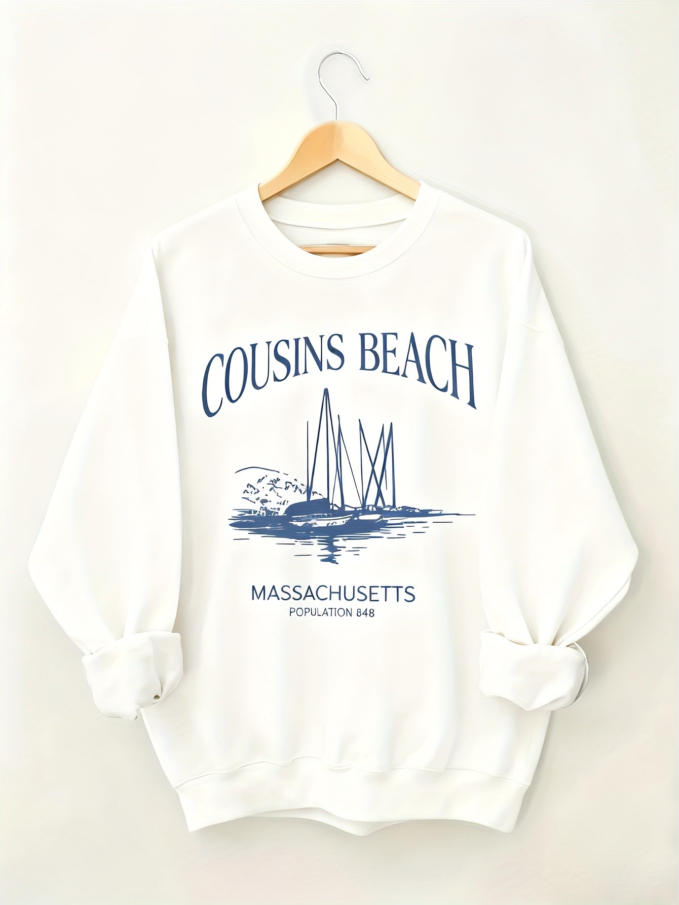 Women's Fashion Sweatshirt with Blue Letter Print, Soft Fabric, Machine Washable