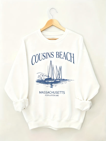 Women's Fashion Sweatshirt with Blue Letter Print, Soft Fabric, Machine Washable
