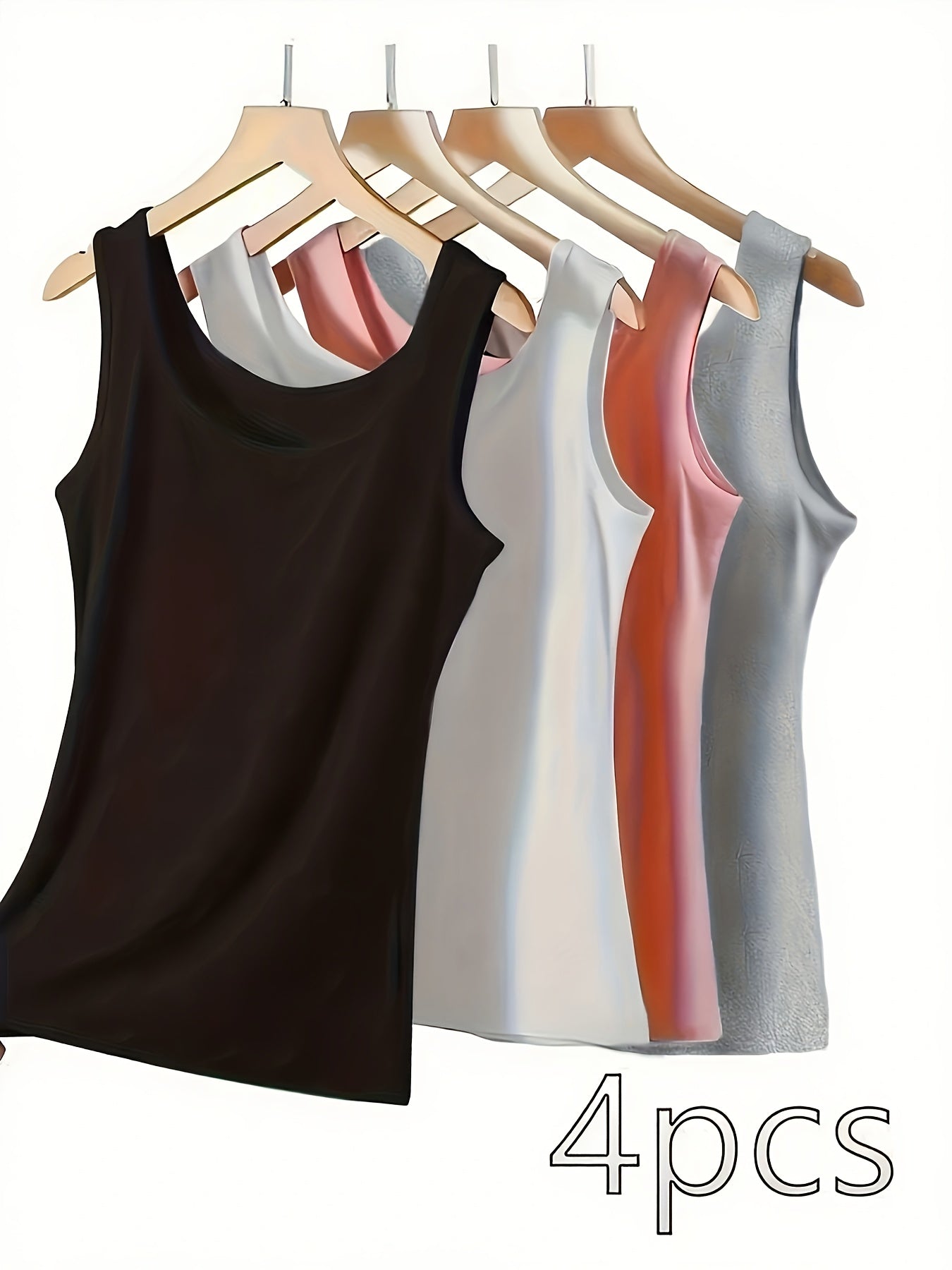 Set of 4 Women'S Sleeveless Layered Vests - Available in Black, White, Pink, And Yellow, Made from Soft, Breathable Fabric, No Padding, Smooth End, Suitable for Both Casual And Formal Occasions, Sleeveless Style, Elegant And Trendy