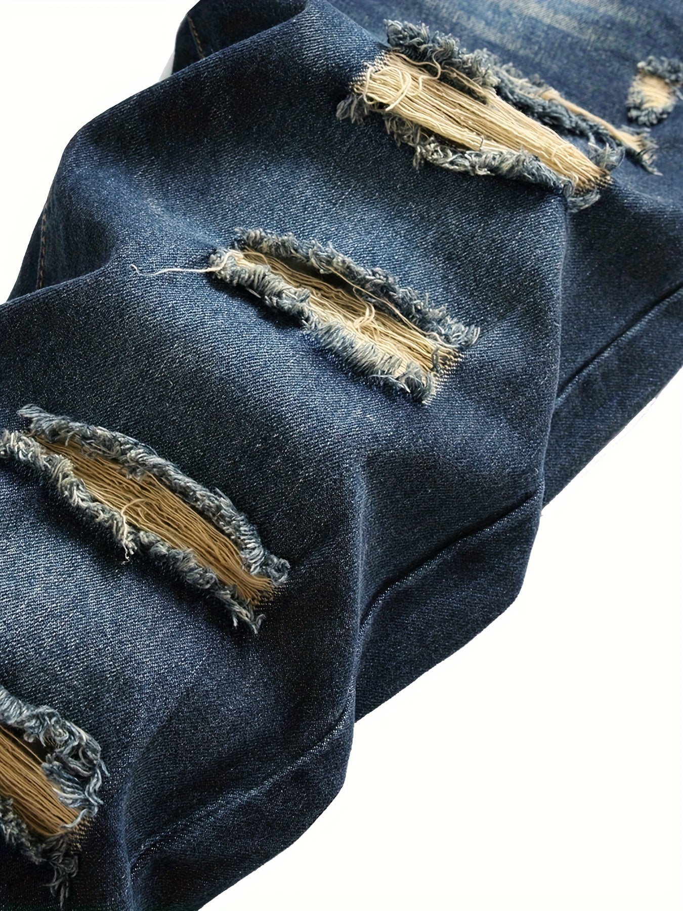 2026 Men's navy blue Ripped Elasticity Skinny Wild Jeans Match Day Fan Gear for Football Fans