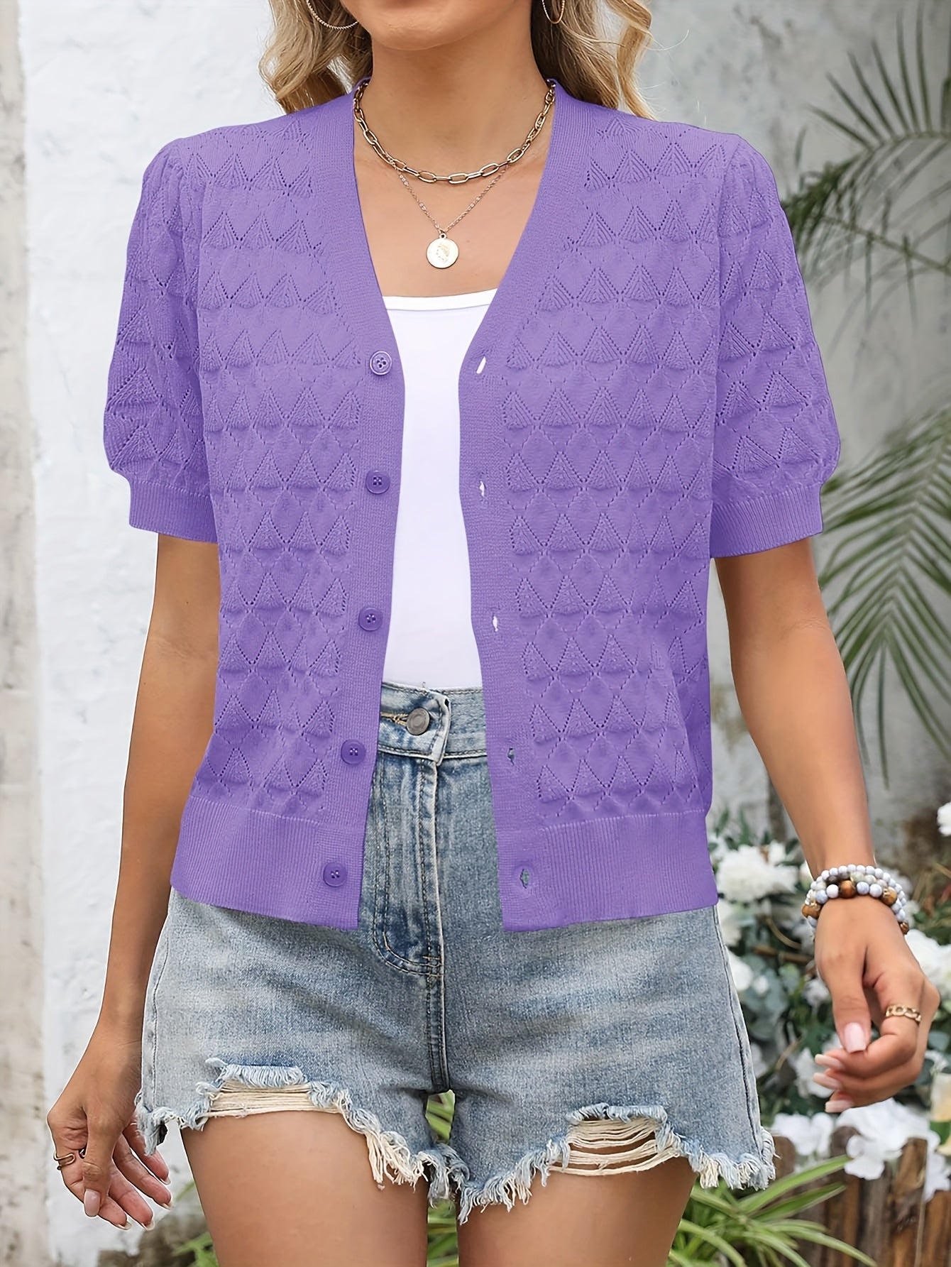 Lightweight Crocheted Short Cardigan for Women Featuring Puff Sleeves; a Breathable, Comfy, And Versatile Top Ideal for Spring And Summer