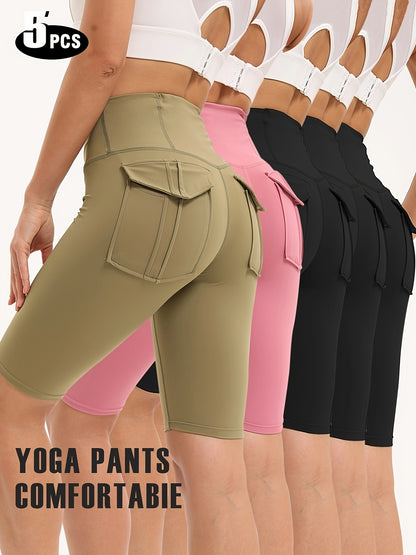5pcs High Women'S High-waisted Gym Shorts With Pockets, Super Soft Tummy Control No See Through Workout Running Yoga Athletic Shorts Pants