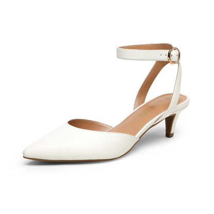 Women's Pumps Shoes Pointed Toe Kitten Low Heels Stiletto Ankle Strap Closed Toe Wedding Party Dress Sandals Kitten Heels for Women Low Heel Dress Shoes Wedding Dress Closed Toe Pump Shoes