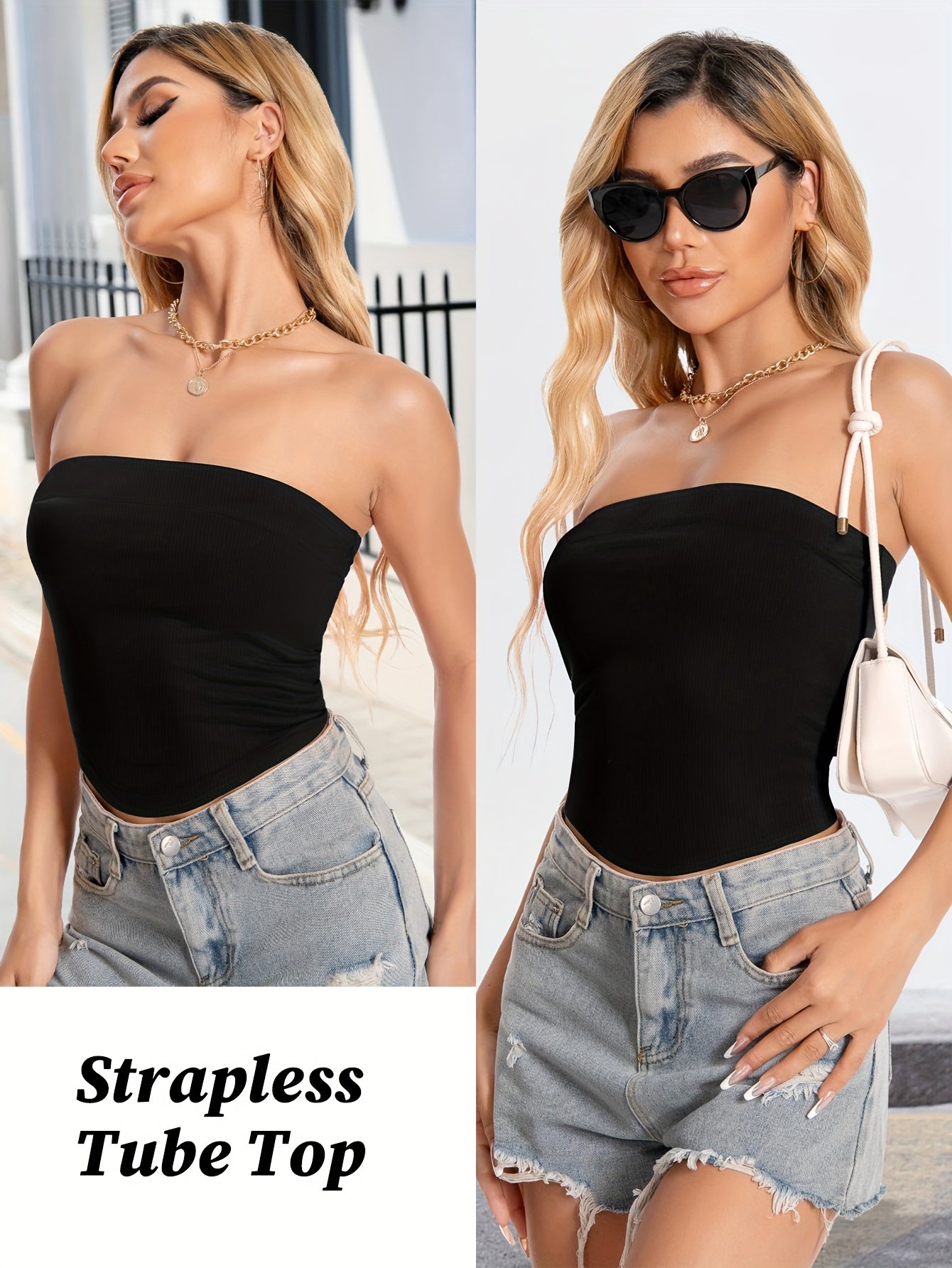 3pcs-Women'S Spring And Summer New Lapel Double Bandeau Strapless Vest, Comfortable And Soft Fabric, Suitable For Everyday Wear, Dating, Party, Dancing, Running, Pilates Sports