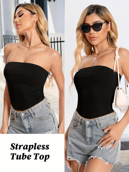 3pcs-Women'S Spring And Summer New Lapel Double Bandeau Strapless Vest, Comfortable And Soft Fabric, Suitable For Everyday Wear, Dating, Party, Dancing, Running, Pilates Sports