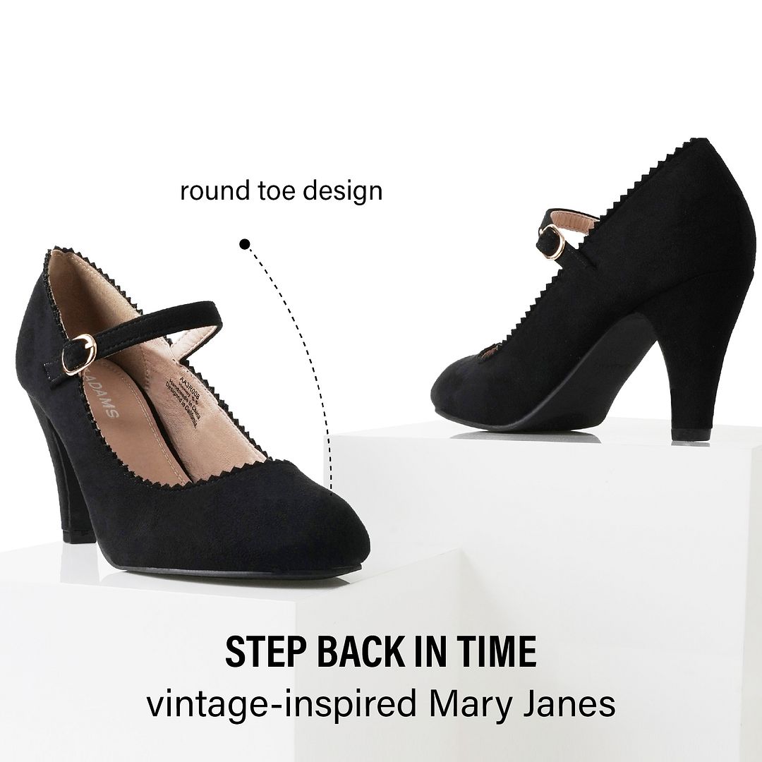 Honey Mary Jane Shoes for Women – Retro Vintage Oxford Pumps with Low Honey Kitten Heels, 1950s Round Toe Design and Adjustable Ankle Strap – Women’s Dress Shoes
