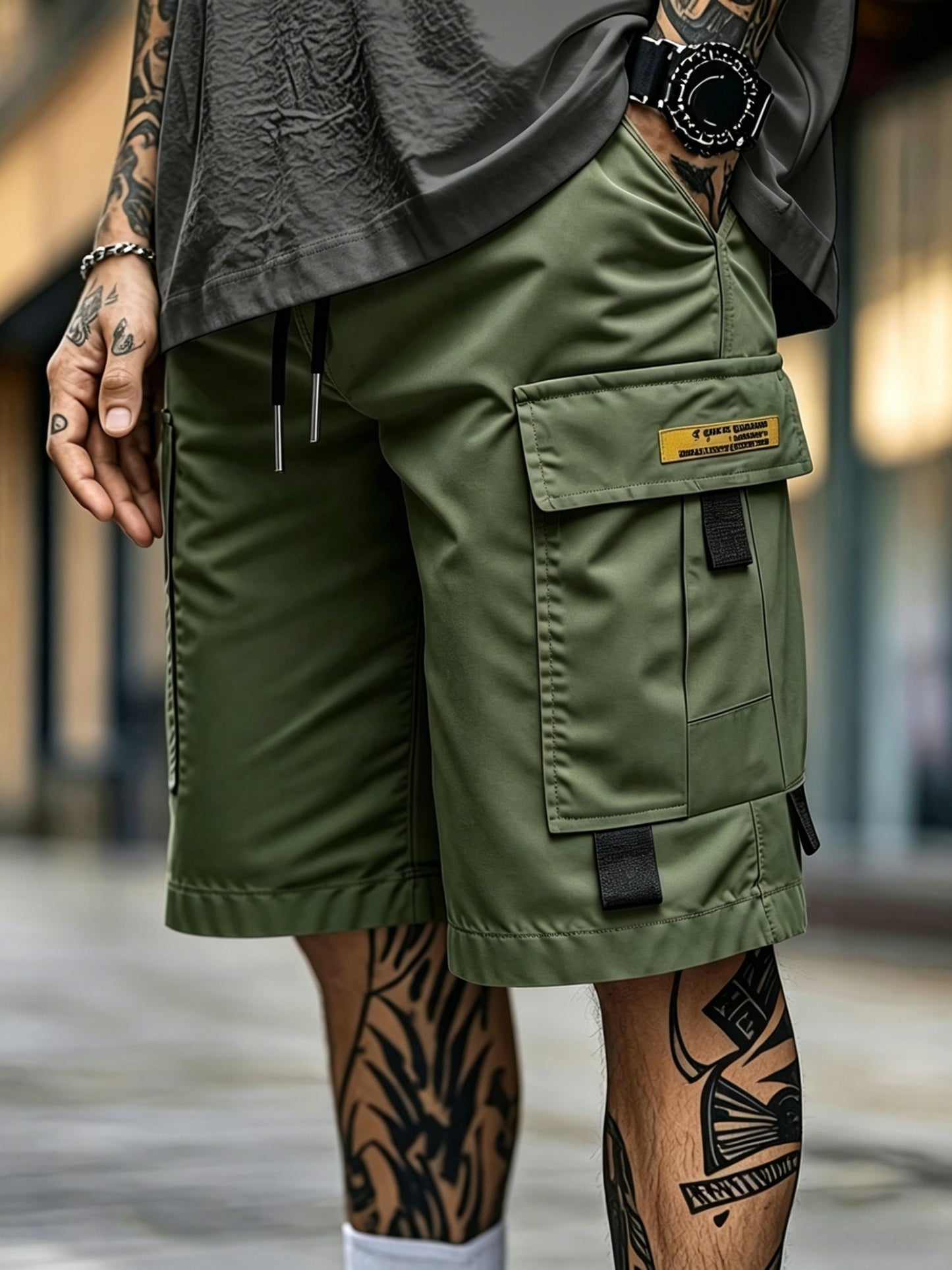 4pcs Men's Cargo Shorts, Elastic Waist Drawstring, Quick Dry Workout Shorts with Multi Pockets, for Gym, Fitness, Golf & Outdoor Activities, Loose Fit Casual Workwear- Breathable & Lightweight, Elastic Drawstring Waist, Multi-Pocket Design