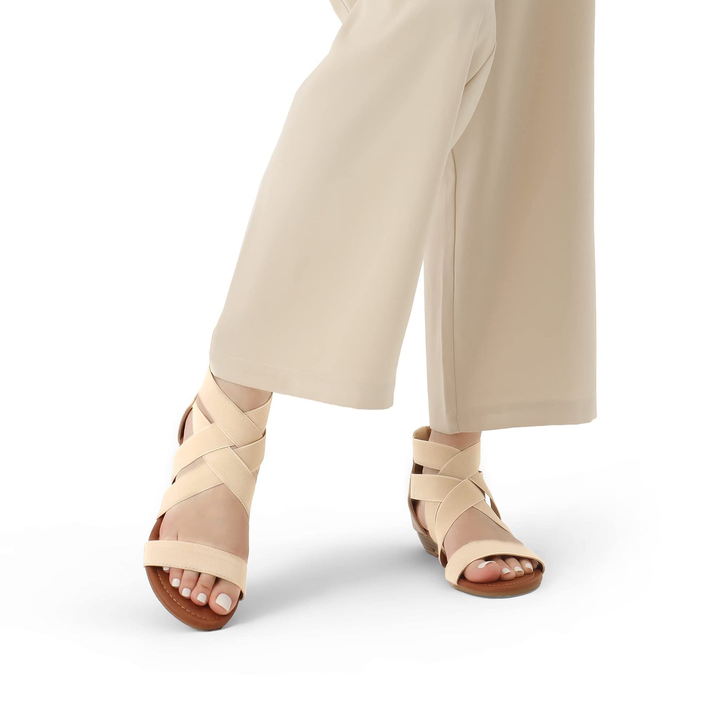 Womens Sandals, Simple Design, Women's Elastic Ankle Strap Low Wedges Sandals, Easy Slip-On, Suitable for Summer Vacation, Dating, Parties, Walking, Comfotrable