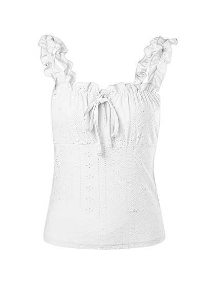 Chic Tank Top for Women Featuring a Ruffled Edge And a Butterfly Knot Tie