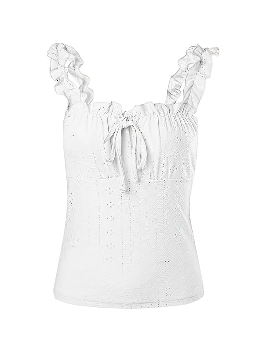 Chic Tank Top for Women Featuring a Ruffled Edge And a Butterfly Knot Tie