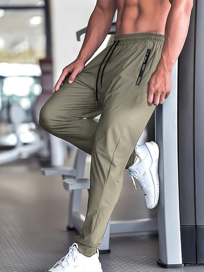 3pcs Men's Summer Ice Silky Pants, Sporty And Casual, Breathable, Cool And Refreshing, Mixed 3-color Versatile, Pocket with Letter Zipper Design, Stretchy And Quick-drying, Suitable for Fitness, Jogging, Cycling, And Daily Casual Wear