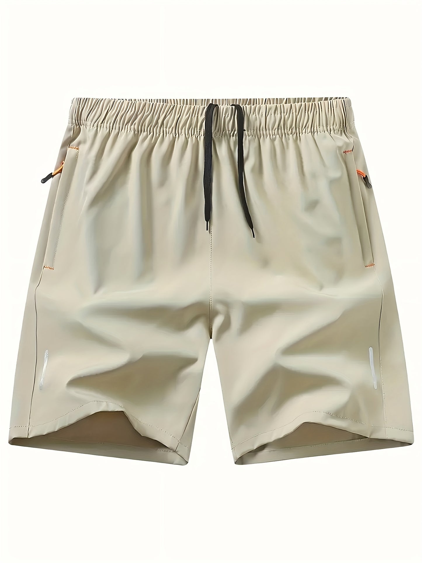 3pcs Men'S Stylish Athletic Shorts, Black Drawstring Design, Zipper Pockets, (Includes Wristband)Ideal For Summer Workouts And Outdoor Activities, Plus Size Shorts