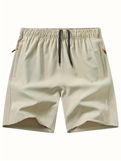 3pcs Men'S Stylish Athletic Shorts, Black Drawstring Design, Zipper Pockets, (Includes Wristband)Ideal For Summer Workouts And Outdoor Activities, Plus Size Shorts