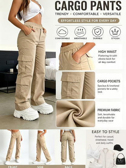 1 Pair Women'S High-Waisted Multi-Pocket Sporty Work Pants. Comfortable And Breathable. Suitable for Daily Outings, Shopping, Dating, Casual Wear, Weddings, Formal Events, And Graduation Ceremonies. The Perfect Choice for Gatherings with Friends