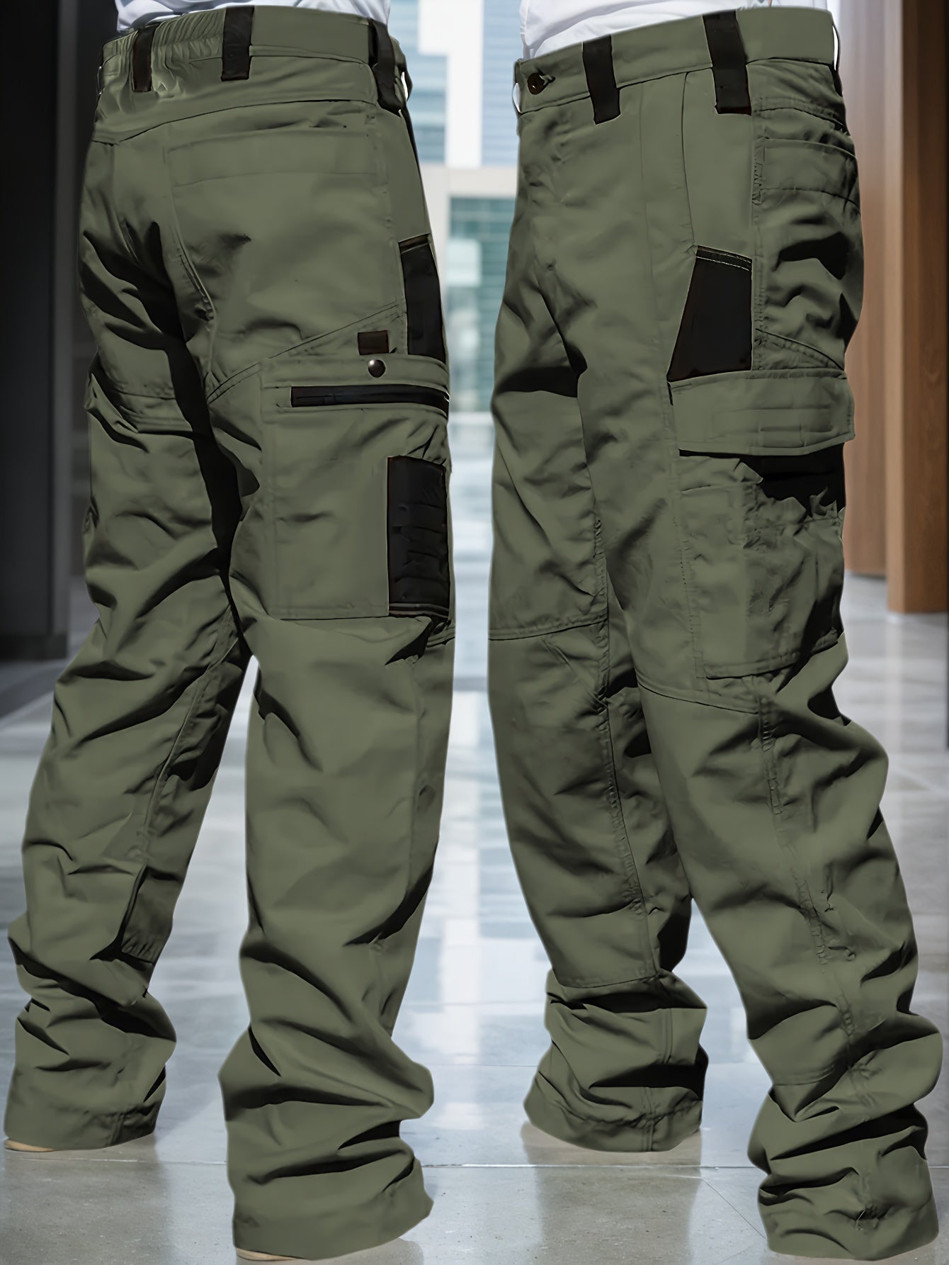 2pcs Men'S Tactical Work Pants with Spacious Multi-Pocket Design & Durable Ripstop Fabric, Outdoor Pants for Camping, Climbing, Fishing, Hunting, Straight-Leg Fit with Belt Loops, Rugged Style, All-Season Pants