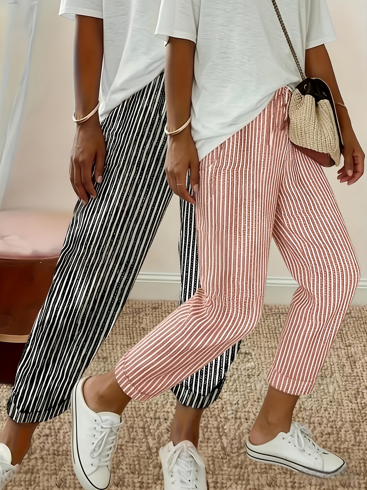 Two-Pack - Color Striped Casual Nine-Pants
