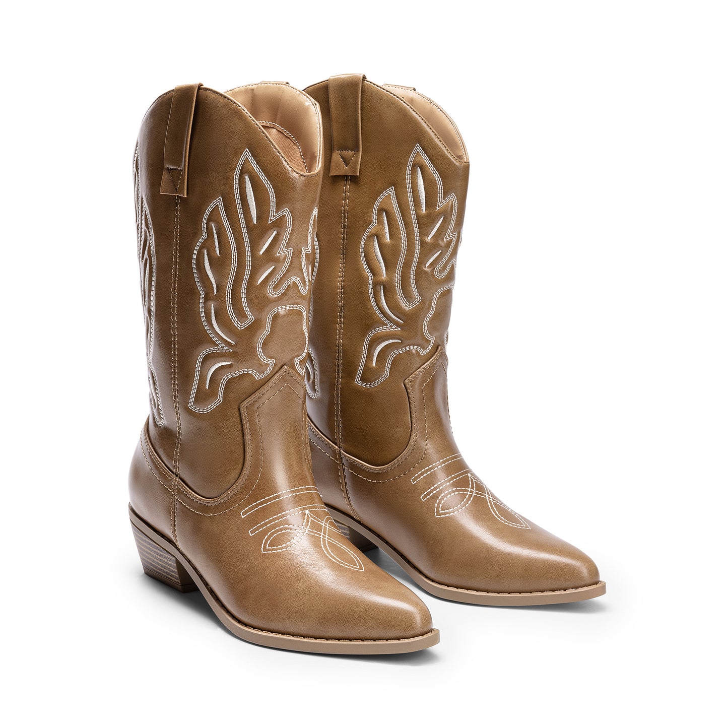 Women's Cowboy Boots Mid Calf Cowgirl Boots Embroidery Stitched Western Boots