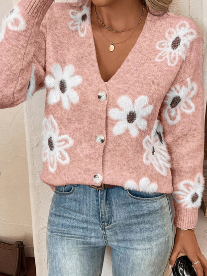 Women's Printed Button Cardigan V-neck Drooping Shoulder Coat