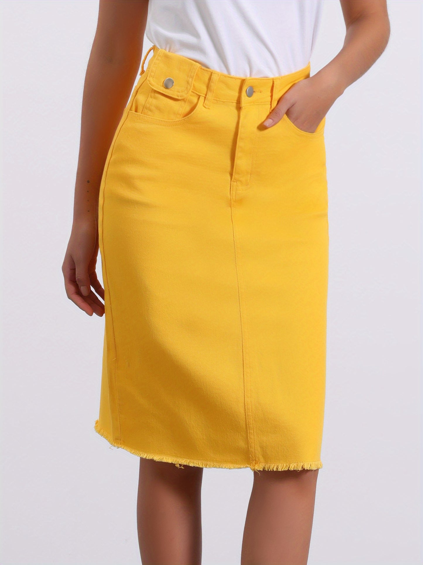 Women's Casual Jean Skirt High Waist Back Slit Stretch Denim Skirts