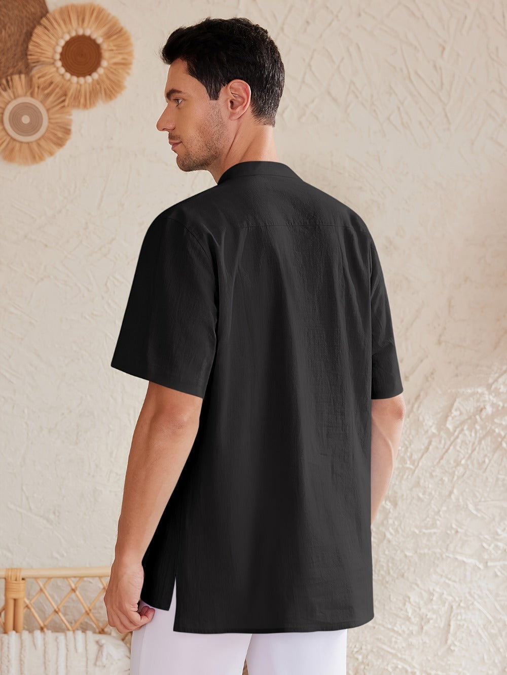 Men's Plus Size Henley Shirt – Sky Blue Short Sleeve