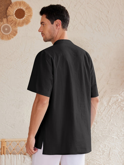 Men's Plus Size Henley Shirt – Sky Blue Short Sleeve