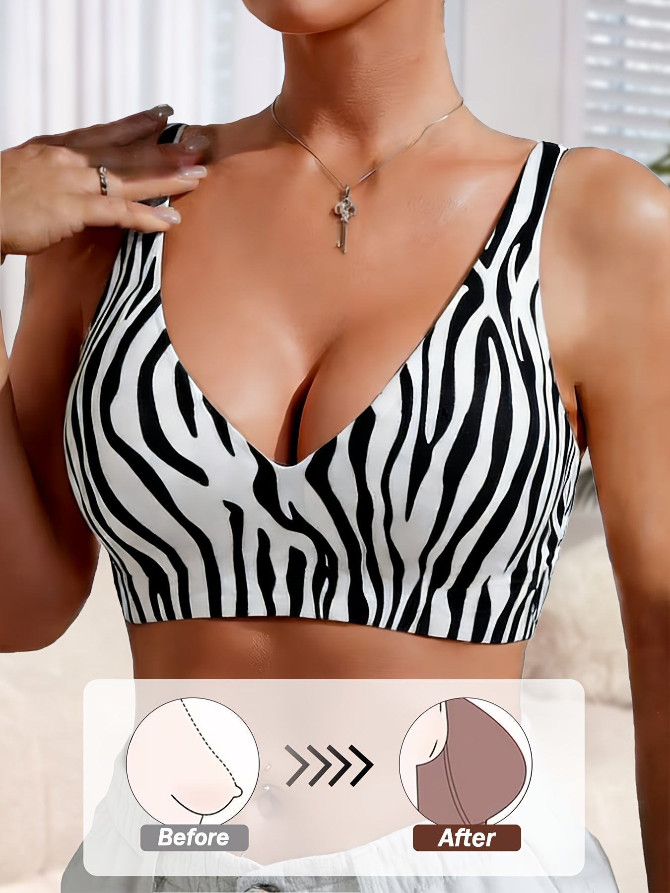 Women's Seamless Jelly Gel Sexy Leopard Print V-Neck Bra- No Underwire, Non-removable Pads, Adjustable Straps, Invisible Clasp, Breathable and Comfortable, Women's Push-up Bra, Women's Leopard Print Bra