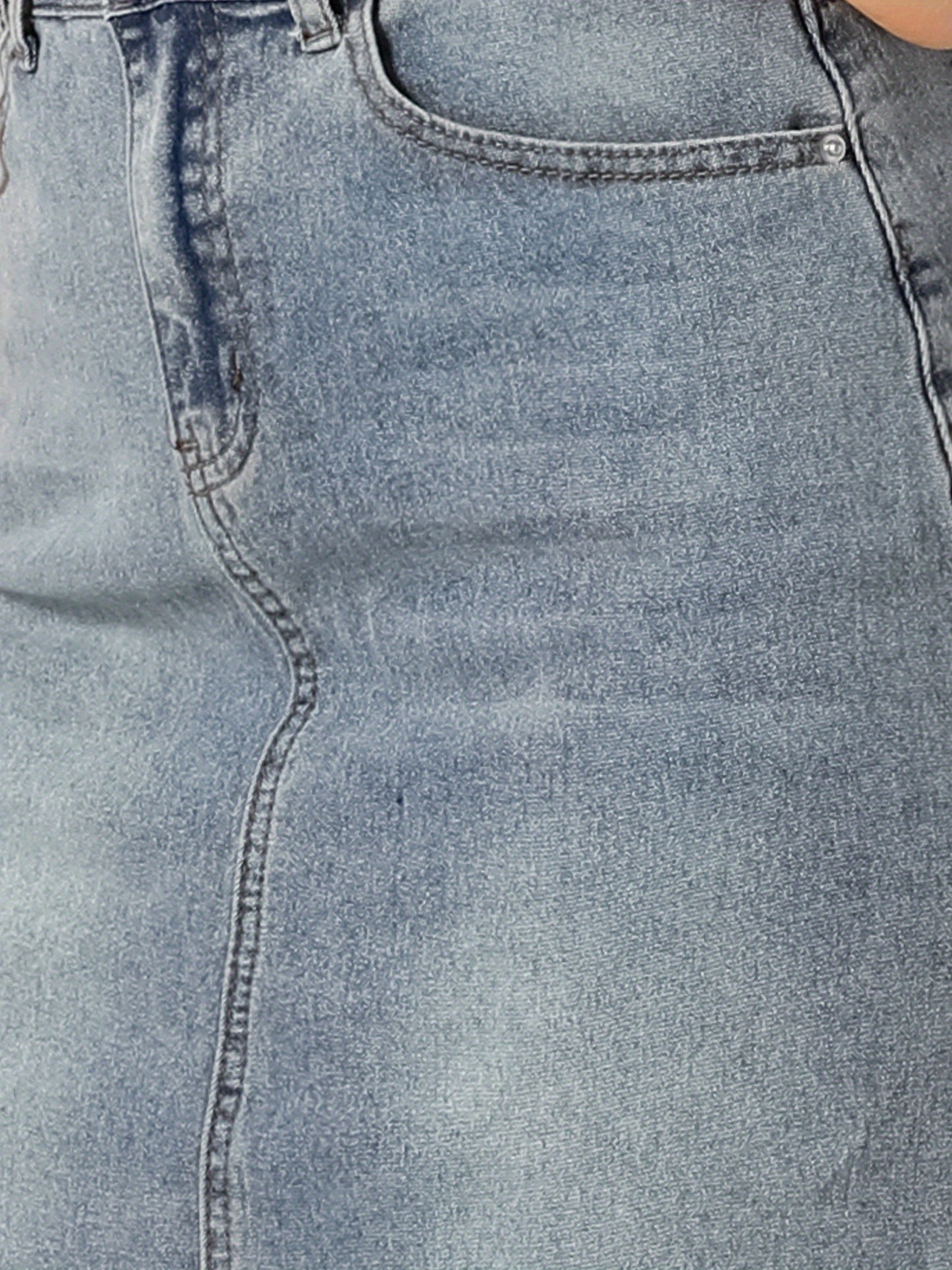 Women's Casual Jean Skirt High Waist Back Slit Stretch Denim Skirts