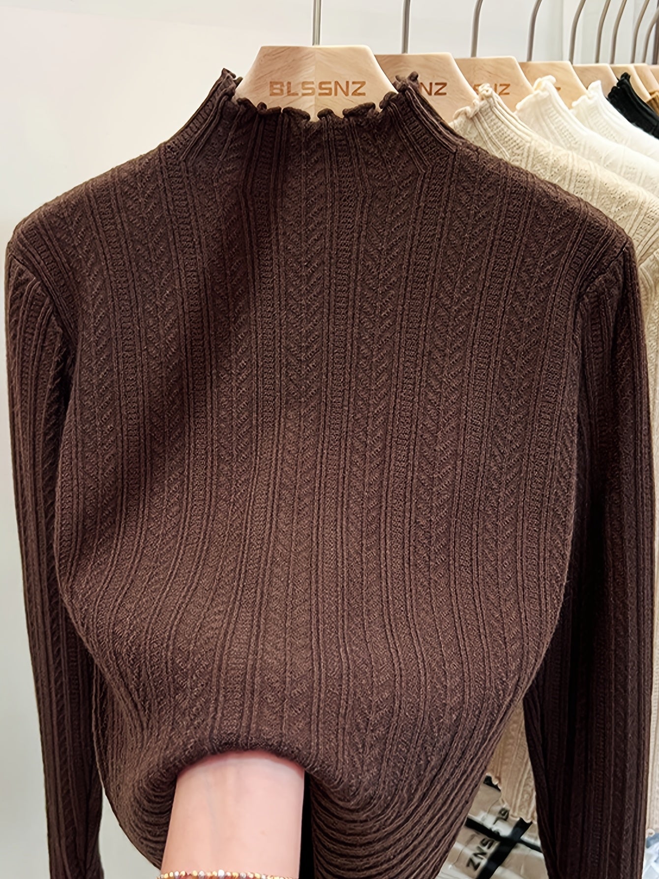 Soft Lettuce Trim Mock Neck Pullover Sweater - Ultra-Soft And Cozy Casual Wear With Long Sleeves For Maximum Comfort, Versatile Inner Wear For Layering, Perfect For Transitional Seasons (Spring And Fall) - Exclusively Designed For Women