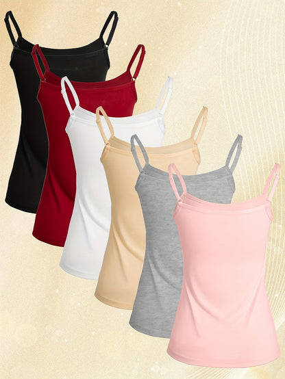 6pcs Women'S Summer Casual Top with Interior And Exterior, Breathable Solid Color Base And Beautiful Back