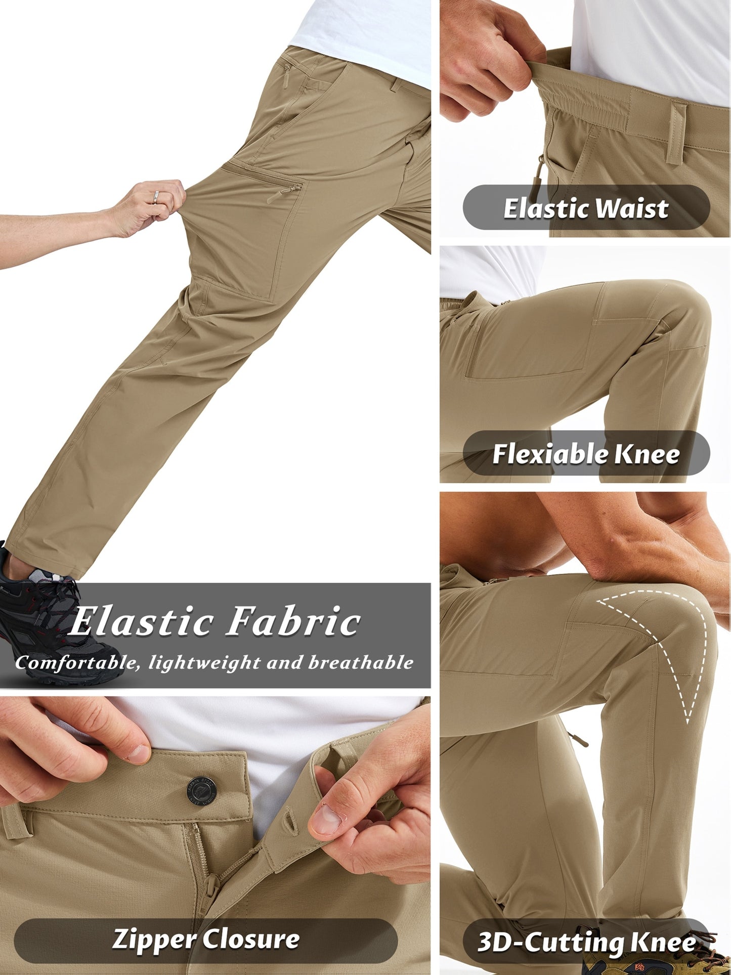Men'S Cargo Pants Spring Hiking Trousers Quick-Dry Ripstop Stretch Fabric Breathable Moisture-Wicking Lightweight Elastic Waist And 3D-Cut 6 Pockets Outdoor Pants for Fishing Travel Camping, Work in Spring And Summer
