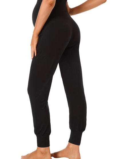 2pcs Maternity High-Waisted Stretch Pregnancy Pants - Elastic Belly Tummy Control, 7/8 Length Ankle-Length (No Cuff) for, Workouts & Casual Wear - Spring-Summer-Fall Stretchy Athletic Pants (Nine-Month Fit)