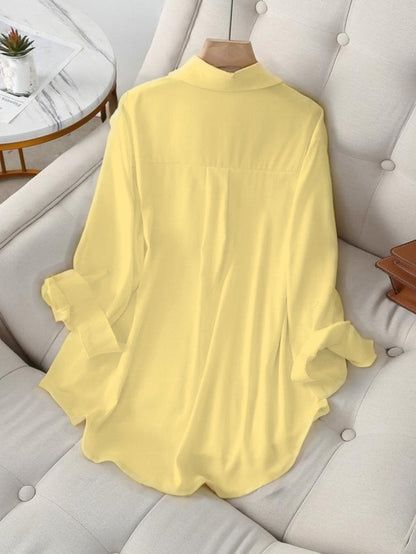Plus Size, Plus Size Women's Shirt European and American Style Lapel Single-breasted Solid Color Long-sleeved Women's Shirt 2025