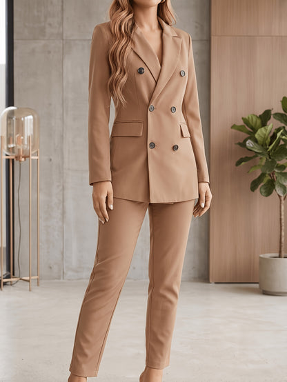2pcss Blazer Set Pantsuit Women Double Breasted Blazer Set Formal 2pcss Pantsuit For Office Work, Long Sleeve Business Suit Slim Fit Double Breasted Suit For Business Meetings Corporate Office