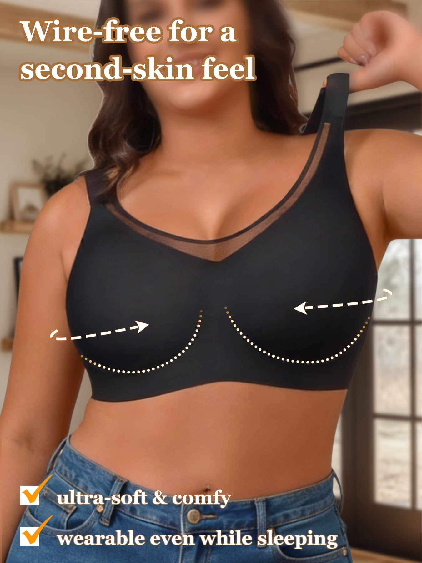 Women's Black Mesh V-Neck Bra - product view 16