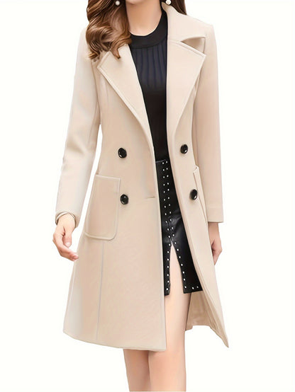 Mid-Length Coat for Women Featuring a Double-Breasted Lapel Design, Perfect for Winter