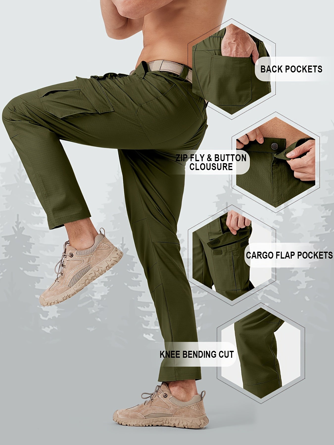 31' Men's Work Pants Cargo Pants Loose Casual Multi Pockets Outdoor Pants Color Block Straight Leg Cargo Pants with 8 Pockets