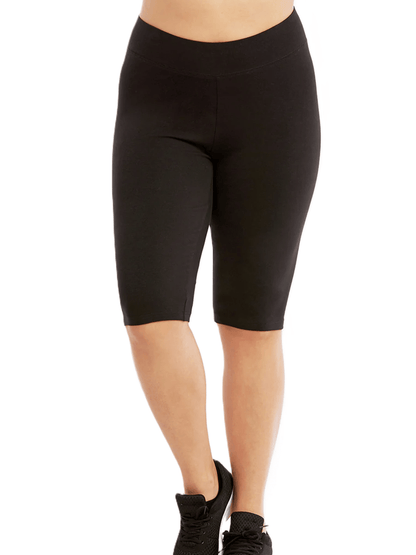 LADIES PLUS SIZE COTTON LEGGING SHORTS 21 INCH OUTSEAM, KNEE LENGTH