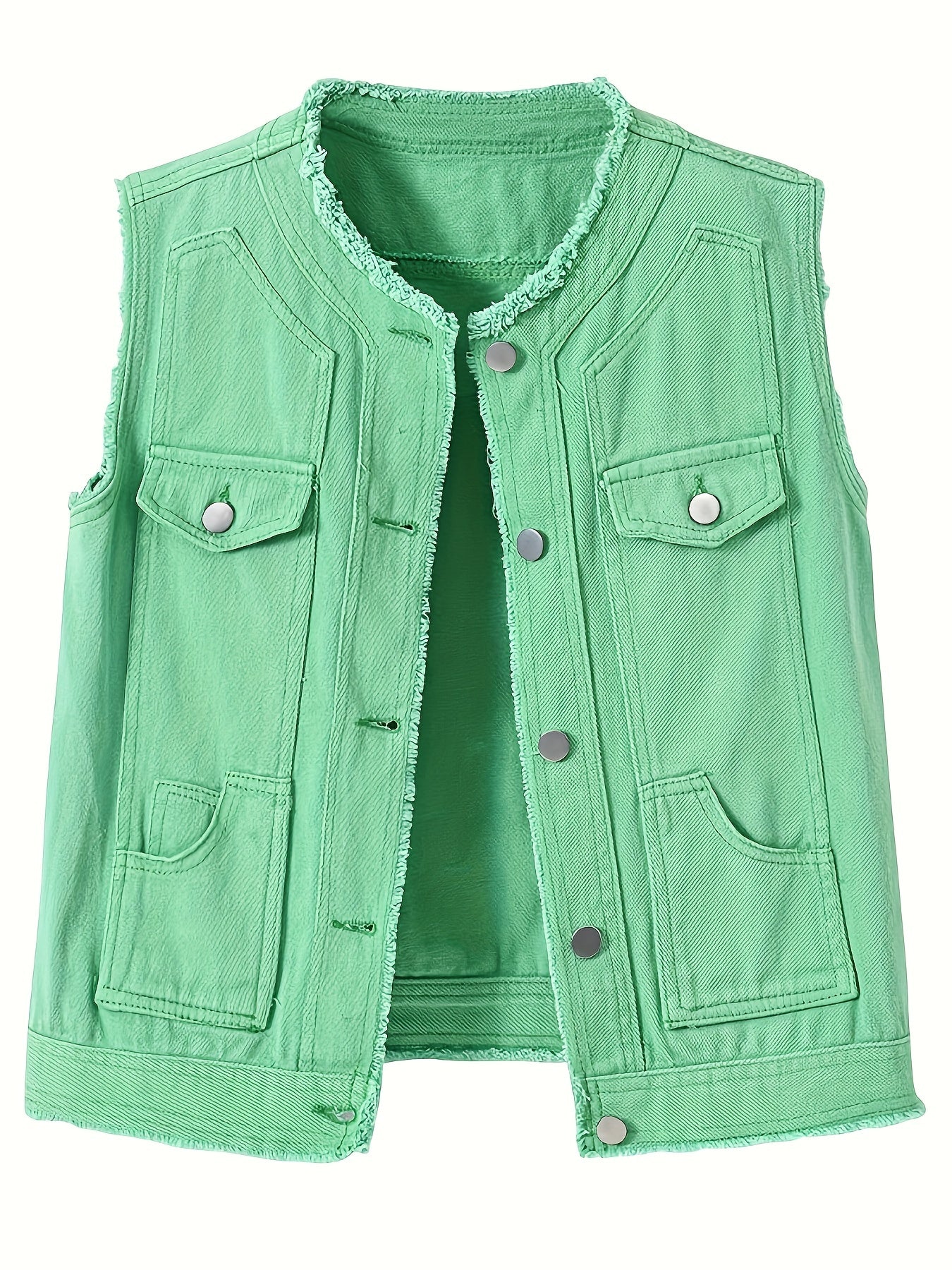 Women's Candy Color Sleeveless Denim Vest Button Jean Waistcoat Collarless Jacket Tassel Design Vest for Women